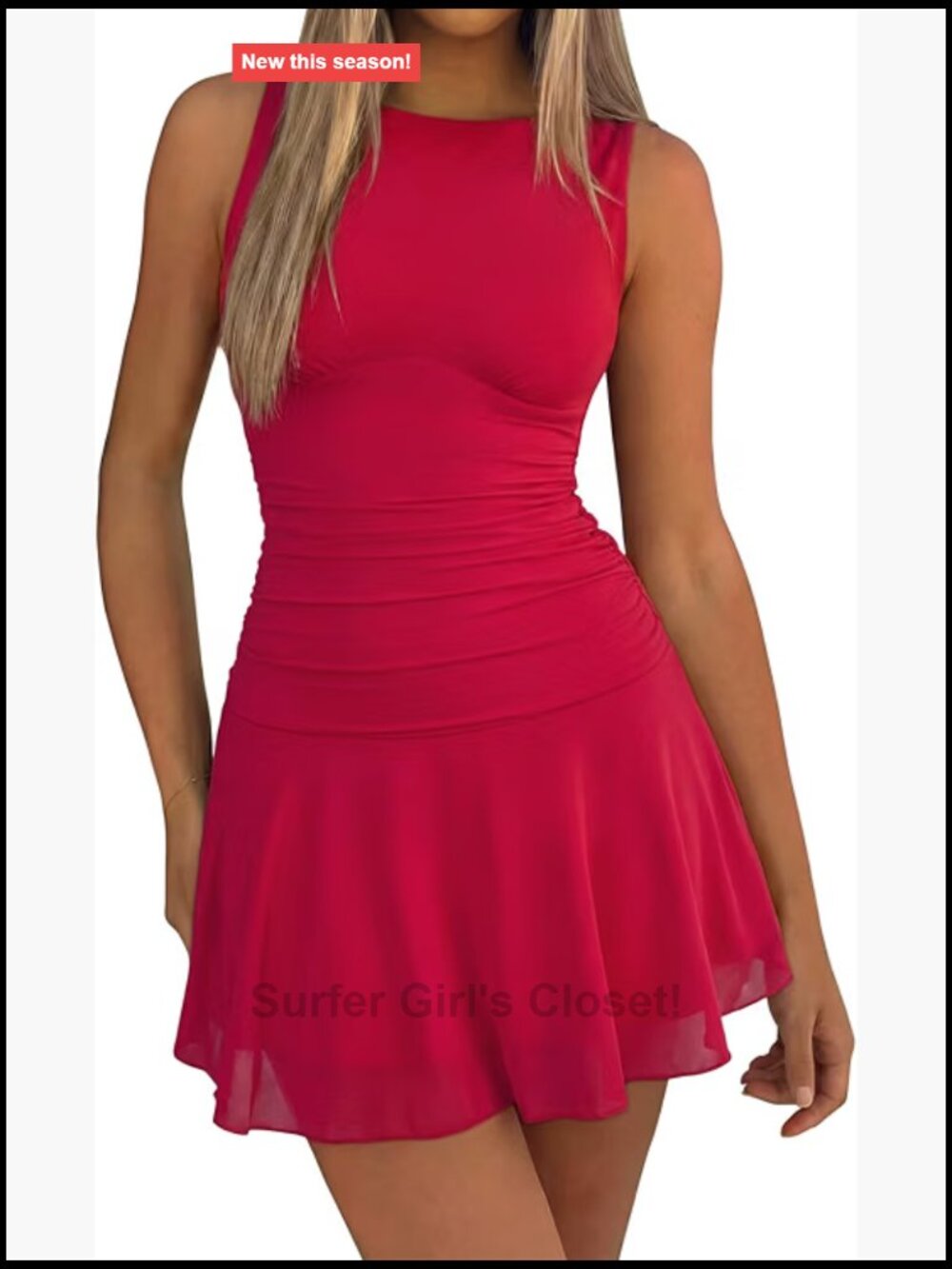 Womens Sleeveless Boat Neck Mesh Ruched Party Mini Dress Y2K